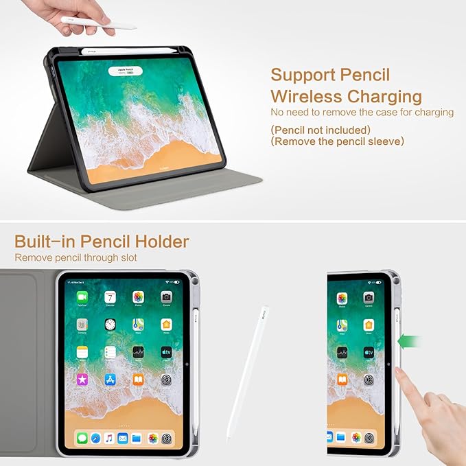Vimorco for iPad Air 11 Inch Case M4 2026,for iPad Air 5th/4th Gen Cases 10.9-inch,for iPad Pro 11 Inch Case 4th/3rd/2nd/1st Generation 360 Degree Rotating Pencil Holder 4 Viewing Angles, Ocean Beach