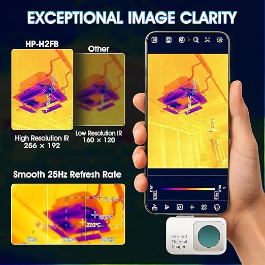 Thermal Camera for Android, 256 x 192 IR Resolution Thermal Imager 25Hz Rate -15℃ to 600℃ Temp Range Optimized Temperature Accuracy, Works for Smartphones and Tablets (not for iOS)