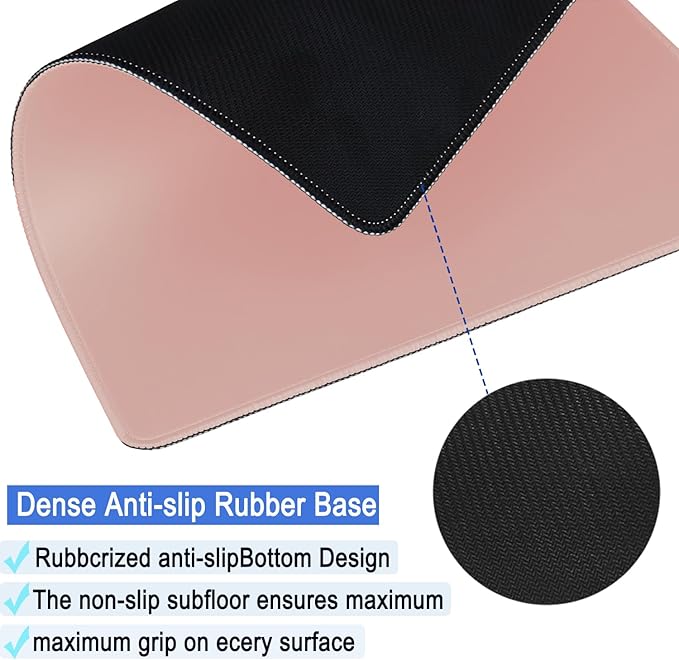 Mousepad, Large Gaming Mouse Pad with Double Stitched Edges, 14.9 x 11.7 inches Premium-Textured & Waterproof Mouse pad, Nonslip Natural Rubber Base Mousepad for Laptop,Computer, Office, Pink