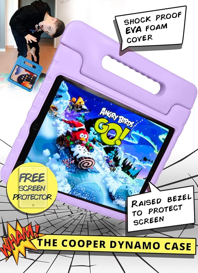 Official Cooper Dynamo Kids iPad Pro 12.9 Case for 1st/2nd Generation (2015/2017) | Unbreakable Protection, Magic Handle, Stand & Pencil Holder (NOT for 2018-2022 3rd-6th Gen) (Lollipop Violet)