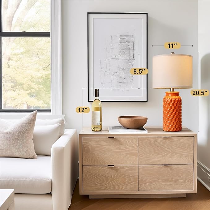 USumkky 20.5" Ceramic Table Lamps Set of 2, Modern Farmhouse Boho Bedside Lamps for Bedroom, Nightstand Lamps for Living Room End Tables, Small Desk Lamps, Orange