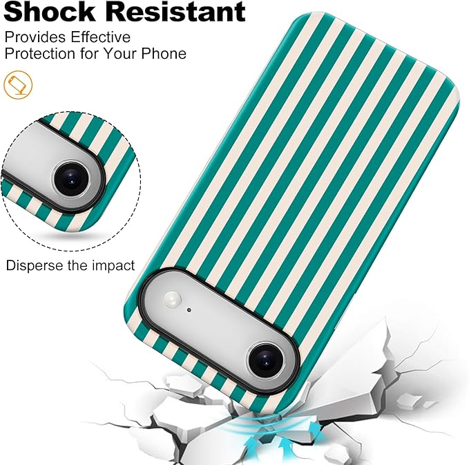 Magnetic for iPhone 17 Air Case Cute Stripes Phone Case, Shockproof Slim TPU and Hard PC Protective Phone Cover Compatible with MagSafe Designed for Women Girls, Emerald Green
