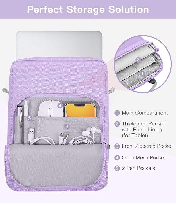 MoKo 13.3-14 Inch Laptop Sleeve Bag Fits Mac Neo 13-inch A18 Pro, Mac Pro 13.3" M2 2022/M5/M5 Pro/M5 Max 14.2" 2026, Mac Air 13.6" M5 2026, Handle Carrying Case with Shoulder Strap, Purple