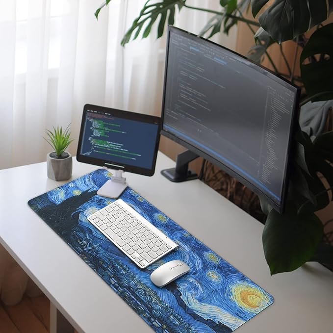 Mouse Pad, Van Gogh Starry Night Extended Large Gaming Mouse Pad, 31.4"x11.8" Non-Slip Rubber Base XL Large Mousepad with Stitched Edges,Waterproof Keyboard Mouse Mat Desk Pad