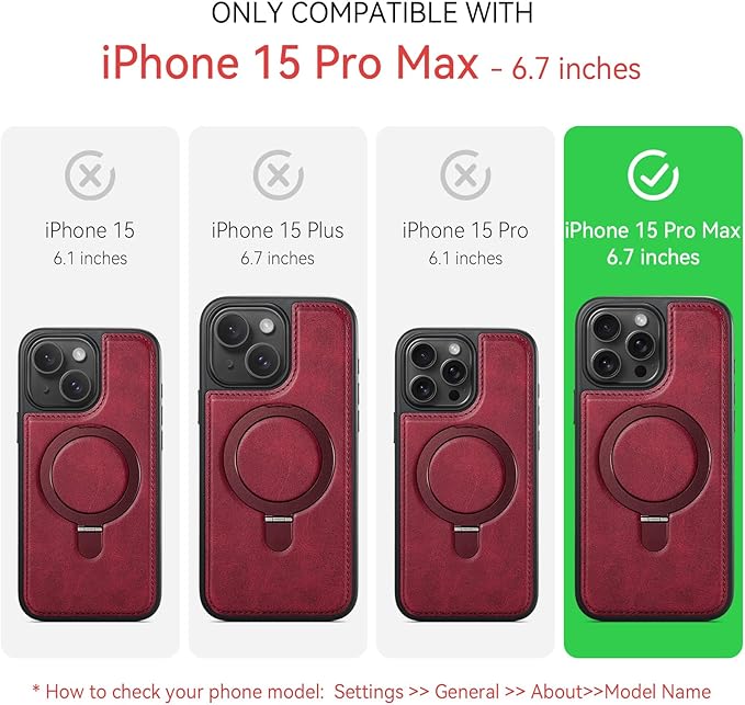 Compatible with iPhone 15 Pro Max Case with Stand, Compatible with MagSafe, Slim PU Leather & Durable TPU Protective Cover Drop-Proof with Tempered Glass Screen Protector 6.7", Red