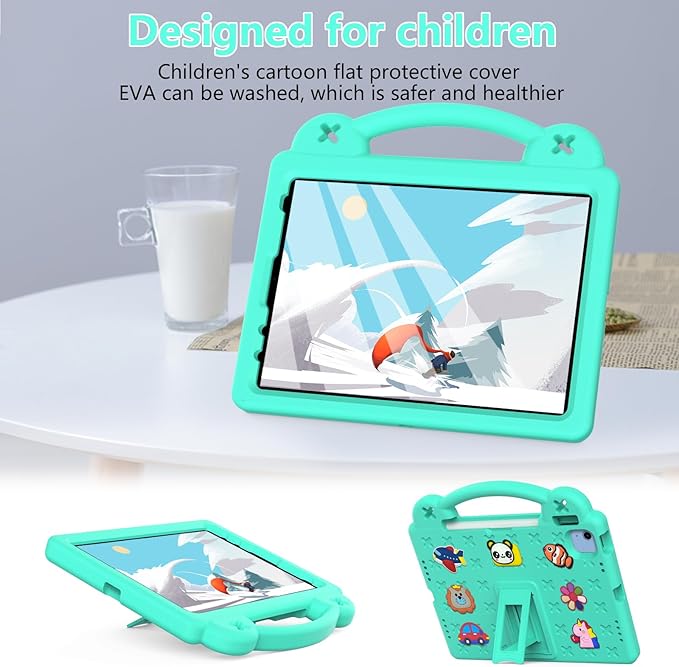 Dteck for iPad 10th Generation Case 10.9 Inch 2022, EVA Cute Bear Kids Case Shockproof Rugged Protective Kickstand Boy Girl Cover with Pencil Holder for iPad 10th Gen 10.9 Inch 2022, Green