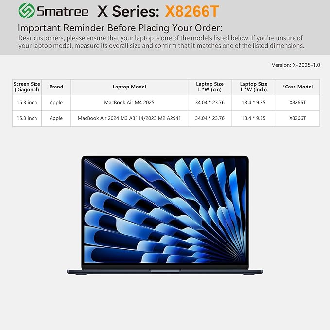 Smatree Hard EVA Protective Sleeve Case Compatible for 15.3 inch Apple MacBook Air M4 2025/M3 Chip 2024/ M2 Chip 2023, for MacBook Air A3114/A2941 Laptop and Anti-Shock Bag (X8266T)