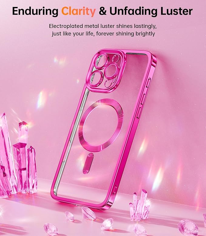 Meifigno Case Designed for iPhone 16 Pro, [Compatible with MagSafe] [1X HD+1X Privacy Screen Protectors] [Glitter Card&Wrist Strap] Surround Lens Protection Designed for iPhone 16 Pro Case, Hot Pink
