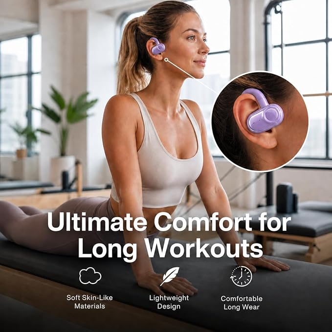 MINDBEAST Open Ear Earbuds with Bi-Axial Adjustment Fit and Immersive Sound, Bluetooth Wireless Headphones Ear Buds for Outdoor Exercise, Gym, and Conference Calls, Long Battery Life OpenBass Fit