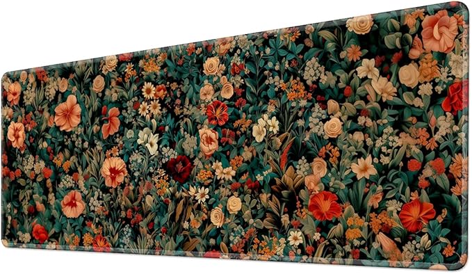 Retro Floral Gaming Mouse Pad Large Desk Mat Extended Keyboard Mouse Pad Anime Mousepad with Non-Slip Base and Stitched Edge Mouse Mat Desk Pad 31.5 x 11.8 Mouse Pads for Desk Home Office Gaming