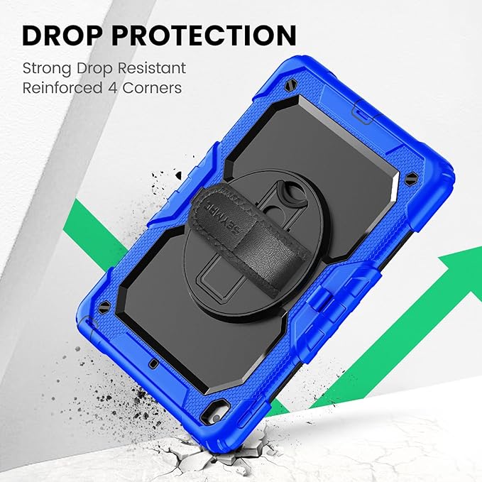 SEYMAC for iPad 9th/8th/7th Generation Case 10.2" 2021-2019, Full-Body Shockproof Protective Case with Screen Protector, Rotating Stand/Handle/Shoulder Strap for iPad 10.2, Blue/Black
