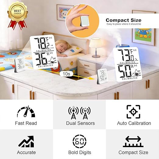 3 Pack Room Thermometer Indoor Hygrometer Digital Mini Humidity Meter Gauge with Temperature and Humidity Monitor Sensor for House, Pet, Plant, Incubator - Battery Included