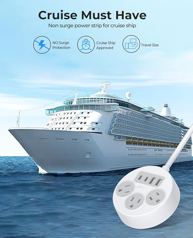 ORICO Power Strip with USB C Ports, Flat Plug Extension Cord with Multiple Outlets, Power Strip with 2 USB-A and 2 USB-C Ports, Compact for Cruise Ship, Travel, Mountable for Office, Home, Dorm-PSO