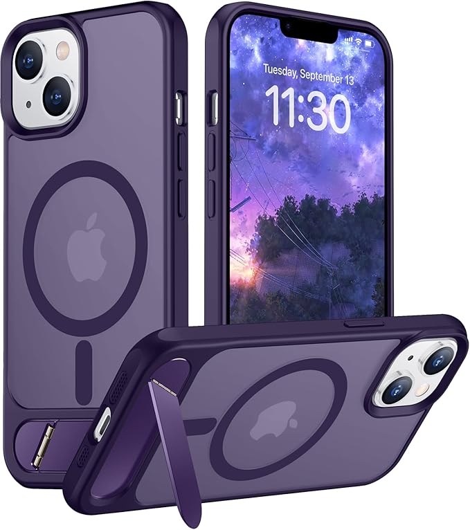 Magnetic Compatible with iPhone 14 Case/iPhone 13 Case,[Built-in Invisible Kickstand][Compatible with MagSafe][Military Grade Shockproof] Slim Translucent Matte Phone Case for iPhone 14/13 6.1"