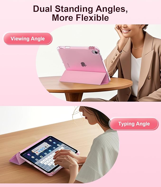 TiMOVO Case for iPad Air 11 Inch M4 2026/M3 2025/M2 2024, iPad Air 5th Generation 2022/4th Gen 2020 10.9 Inch with Pencil Holder, Stand Cover with Translucent Back, Auto Wake/Sleep, Flowers Pink