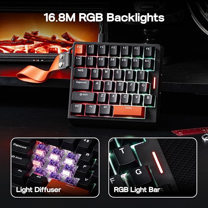 EPOMAKER HE30 One-Handed Hall Effect Keyboard, 8K Polling & 0.125ms, SOCD & Snap Key, Adjustable Trigger, PBT Keycap, RGB, Custom Software, Wired Gaming Keyboard for PC/Gamer (Black Orange)