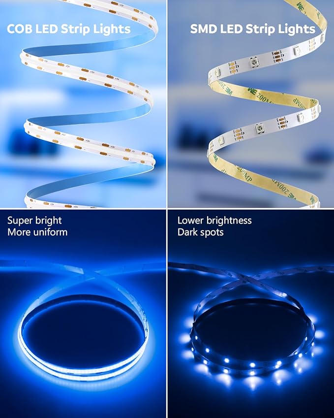 Aclorol COB LED Strip Light 1M 5V Flexible Blue LED Strip Lights for Bedroom with 1M USB Powered Cable Not Dimmable for Kitchen Cabinet Gaming Room Indoor DIY Decoration 320LEDs/M CRI85+