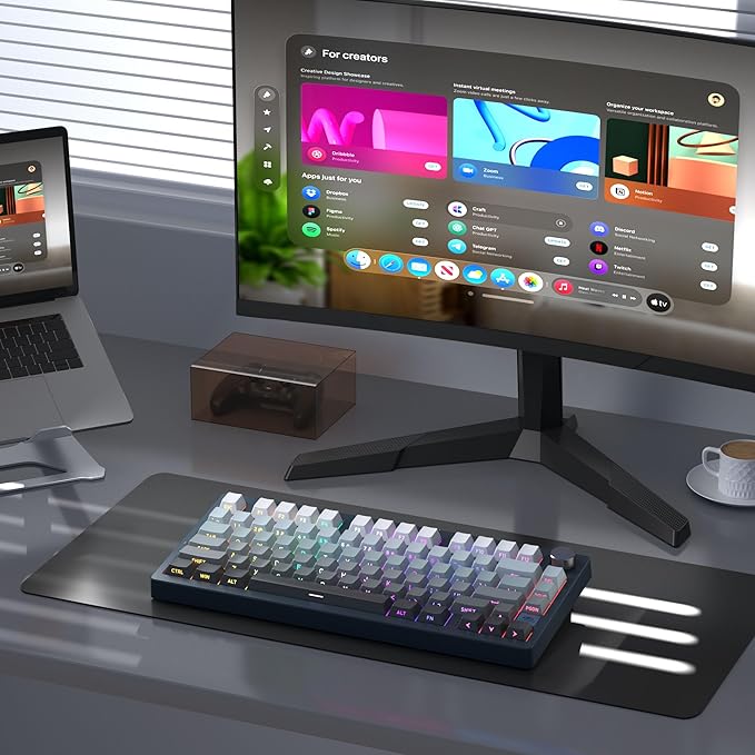 MageGee LIGHT75 Wireless Creamy Keyboard, Tri-Mode Bluetooth/2.4GHz/USB-C RGB Backlit, Gasket Hot Swappable Custom Gaming Keyboard for Win/Mac/PC, with Knob, Side Printed PBT Keycaps, Black
