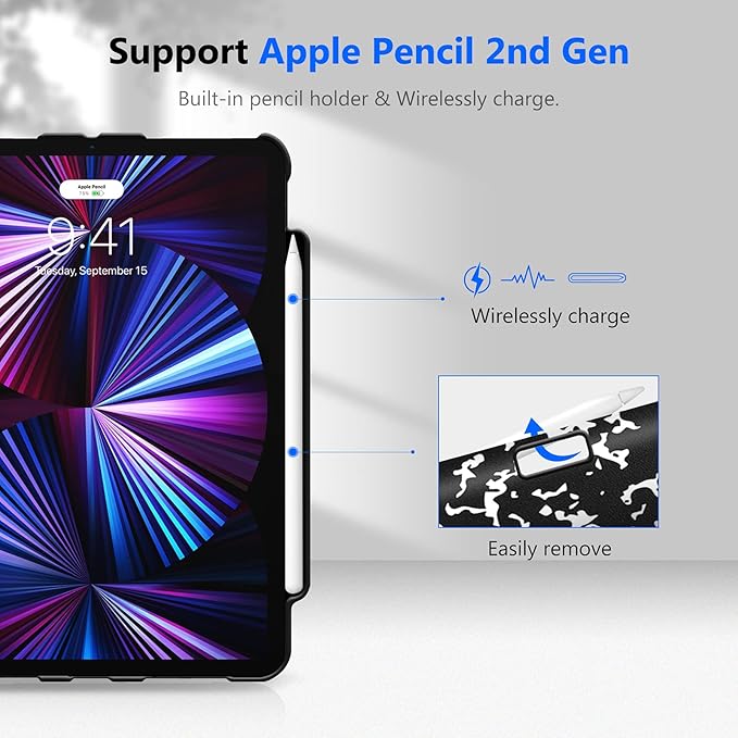 Fintie Rotating Case for iPad Pro 11-inch (4th / 3rd Generation) 2022/2021-360 Degree Swiveling Stand Cover w/Pencil Holder, Auto Sleep/Wake, Also Fit iPad Pro 11" 2nd/1st Gen, Composition Book