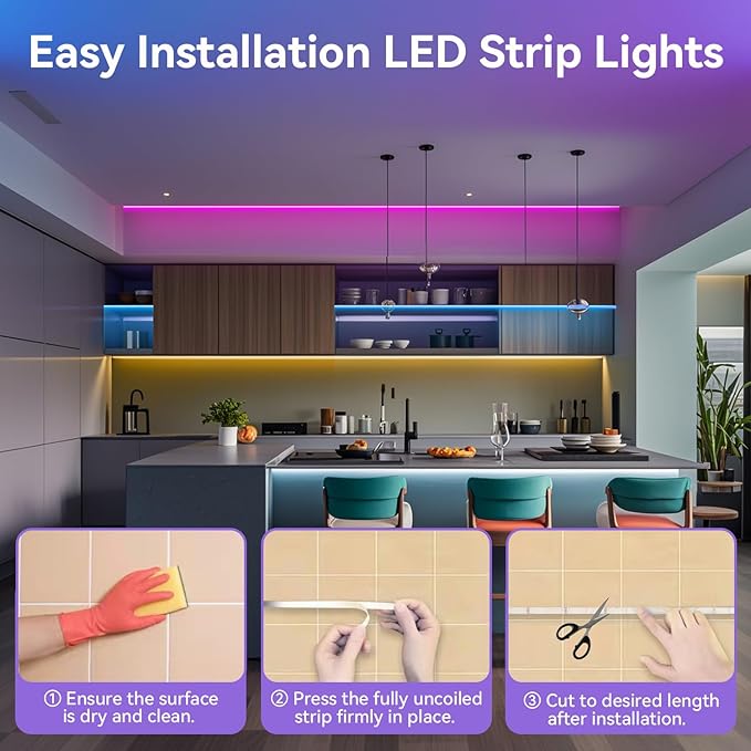 CHARKEE 130FT LED Strip Lights for Bedroom, RGB Color Changing Lights with Music Sync, Bluetooth App & Remote Control, 24V LED Light Strip for Room, Kitchen, Party & Home Decor (65.6ft*2)