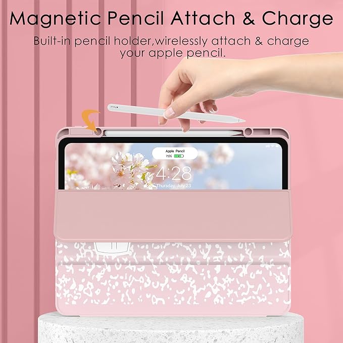 Soke Case for iPad Pro 12.9 Inch (6th/5th/4th/3rd Generation, 2022/2021/2020/2018) - Pencil Holder + Auto Sleep/Wake + Camera Protection, Transparent Shockproof Back Cover, Book Pink