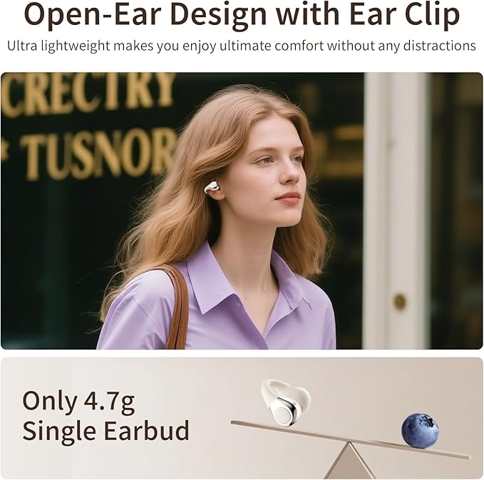 Open Ear Earbuds I5, Bluetooth 6.0 Headphones for Gym & Running, IPX5 Sweatproof, 36H Playtime, Secure Clip-On Fit for Work & Sports (2-White)