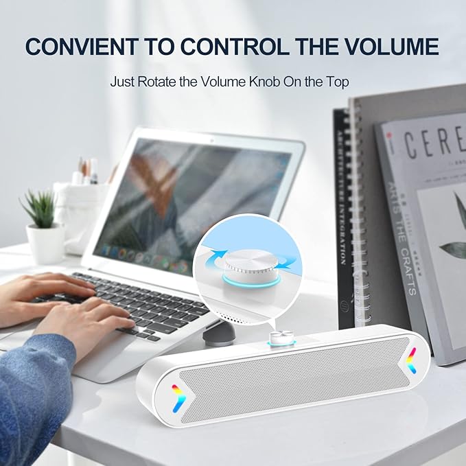 LENRUE Computer Speakers,Wired USB-Powered PC Speakers with 10W Stereo Sound,Sound-bar Speakers for PC Desktop Computer Laptop Monitor (AUX-White)