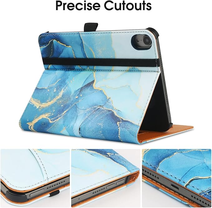 iPad mini 6th Generation Case 8.3 Inch 2021, Premium PU Leather Folio Stand Smart Protective Cover, Multi-Viewing Angles and Auto Wake & Sleep Function for iPad mini 6th Gen（Blue Marble
