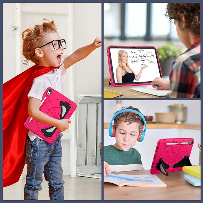 AKABEILA Compatible with Apple iPad (2026) 12th A19/iPad (2022) 10th/iPad (2025) 11th A16 Tablet Case，Lightweight Protective Cover with Kickstand for Kids Children Boys Babies Strawberry Black