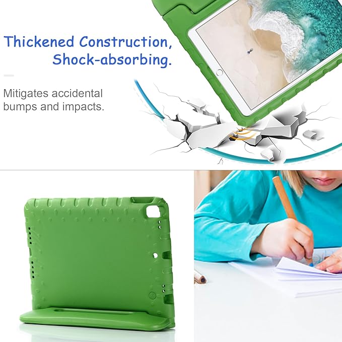Kids Case for iPad 9th/8th/7th Generation (2021/2020/2019), iPad 10.2" Shockproof Case, Techcircle Handle Stand Lightweight EVA Foam Bumper Protective Rugged Drop Protection Child Proof Cover, Green