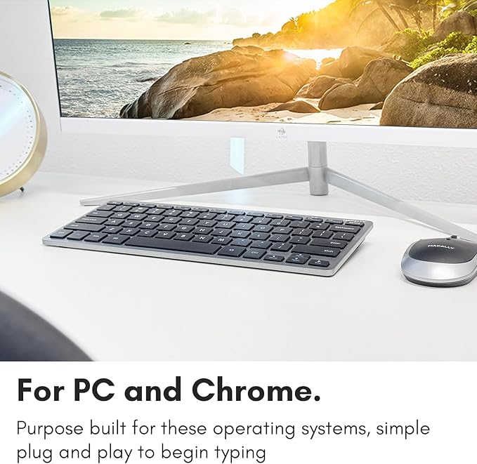 Macally Small Wireless Keyboard | Mini Keyboard for PC - Slim, Quiet & Portable for Laptop, Desktop PC, Surface, Chromebook - Space Gray