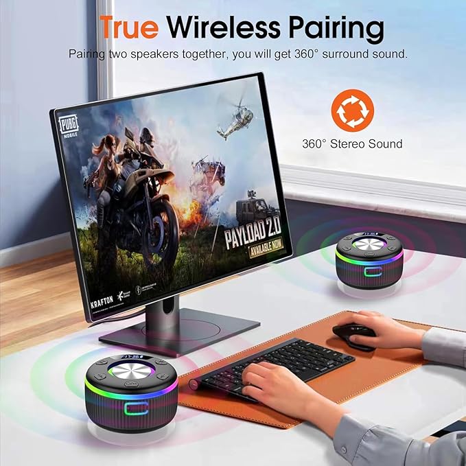Bluetooth Shower Speaker, IP7 Waterproof Portable Bluetooth 5.3 Speakers with Suction Cup, Mini Wireless Speaker with RGB Lights Time Display, Loud Stereo Sound for Bathroom Beach Outdoor Party Gift