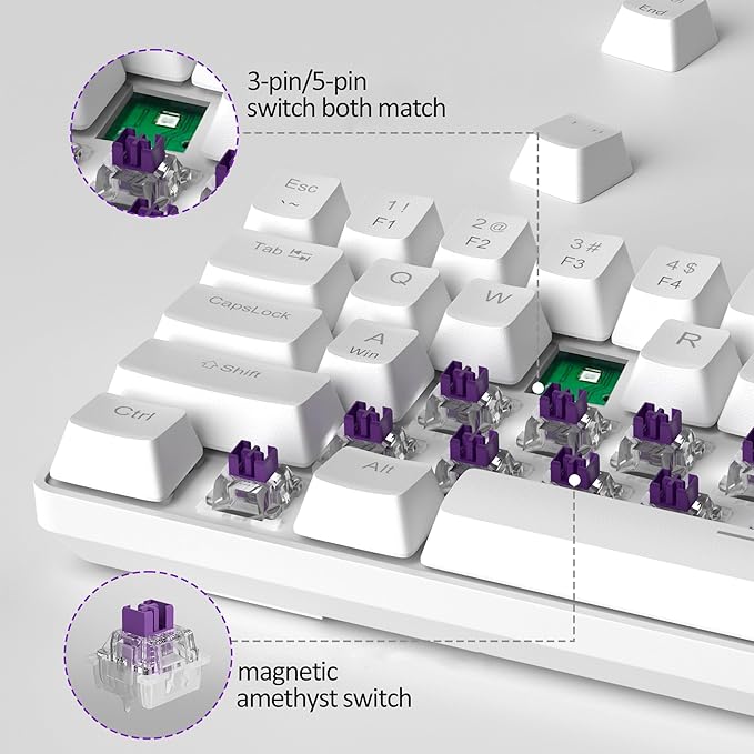 MageGee 60% Rapid Trigger Gaming Keyboard, Hall Effect Magnetic Switch, Actuation Point Adjustable, Hot Swappable RGB Backlit Wired Keyboard with Arrow Keys for Win/PC/MAC, White