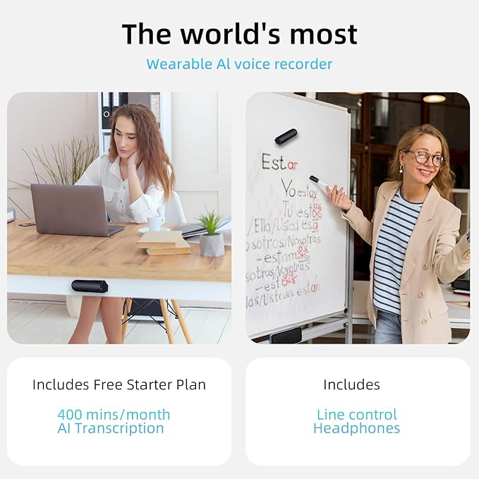 128G Magnetic AI Magnetic Voice Recorder with GPT-4.0 Powered Transcription & Translation Recording Device,Audio Recorder with App Editing & File Management,400 Free Minutes of AI Transcription/Month