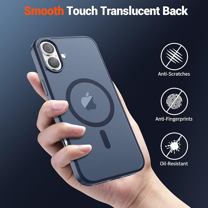 SUPFINE Magnetic for iPhone 16 Plus Case (Compatible with MagSafe) (Military Grade Drop Protection) Translucent Matte Shockproof Phone Cover,Dark Blue