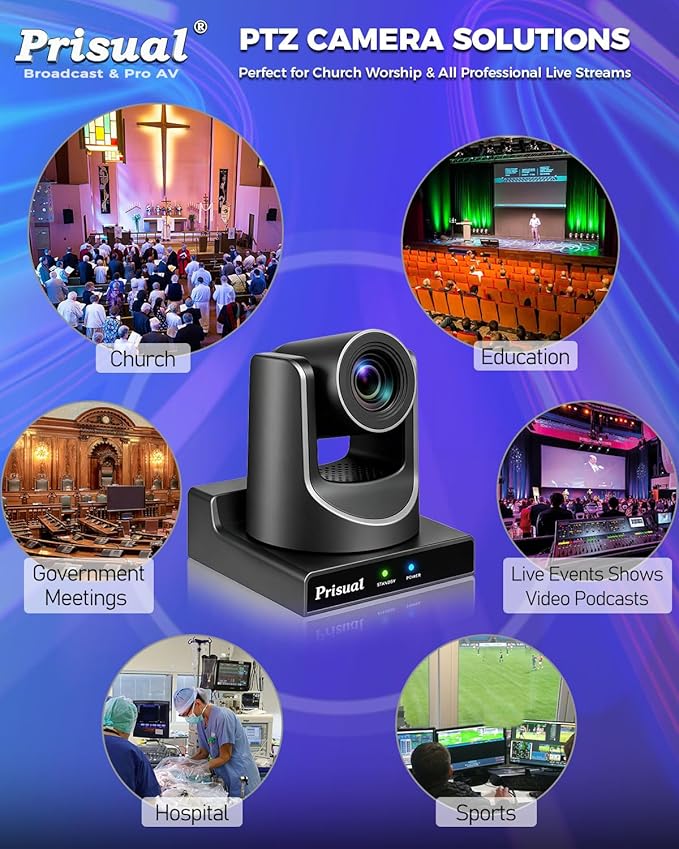 Prisual NDI PTZ Camera Gen 5, NDI 6 & NDI HX3 License Include, AI Auto Tracking, 20X Optical Zoom, 3G-SDI/HDMI/USB/LAN PoE, for Church Worship Live Streaming Education Events - TEM-20N PRO