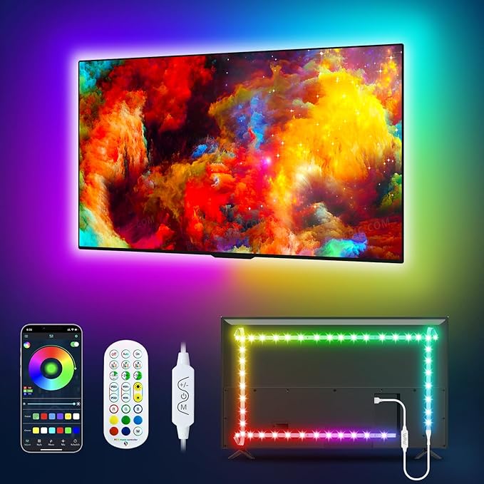 Daymeet LED Lights for TV, 13.1ft TV Lights for 45-60in Tvs, RGB Music Sync Tv Backlight Behind, Bluetooth with Remote and APP Control LED Strip Light for Gaming Room Xmas Decoration