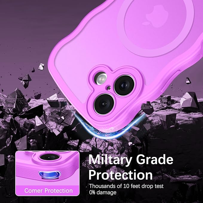 BENTOBEN Magnetic for iPhone 16 Case, Cute Wavy [Full Camera Protection][Compatible with MagSafe] Matte Anti-Slip Bumper Women Girls Boys Protective Cover for iPhone 16 6.1",Berry Purple
