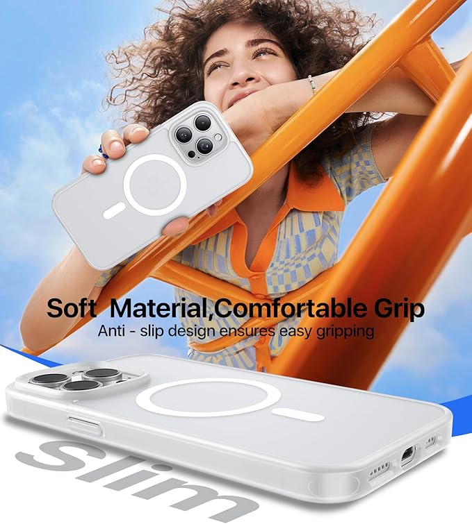 Magnetic for iPhone 15 Pro Max Case[Compatible with MagSafe][Military-Grade Drop Protection][Anti-Yellowing]Shockproof Protective Translucent Matte Cover for iPhone 15 Pro Max Phone Case,White