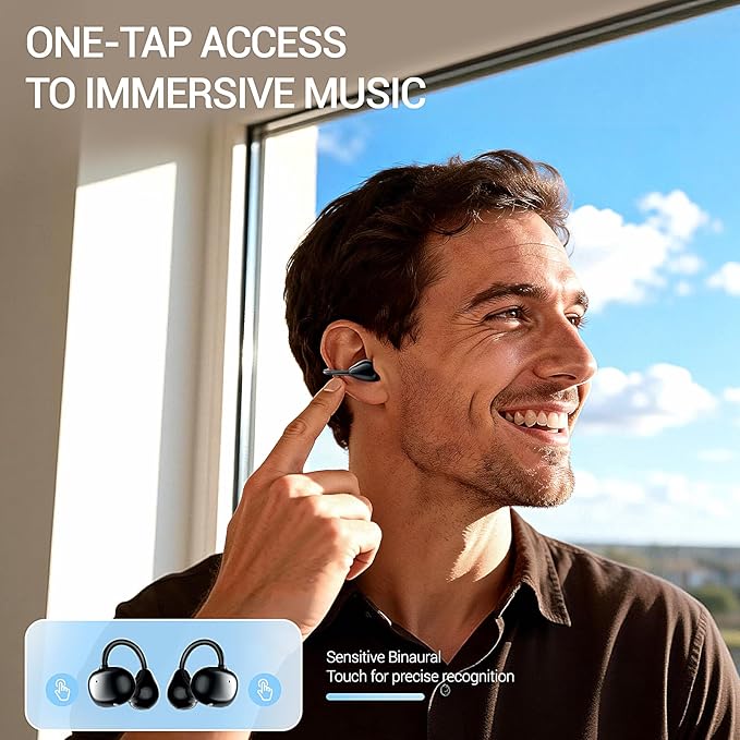 2026 Open Ear Clip on Earbuds for Running & Gym, Wireless Bluetooth 6.0 Wireless Clip On Earbuds with 80 Hours Charging Case, Sport Earphones Built-in Mic IPX5 Waterproof for Outdoor Fitness