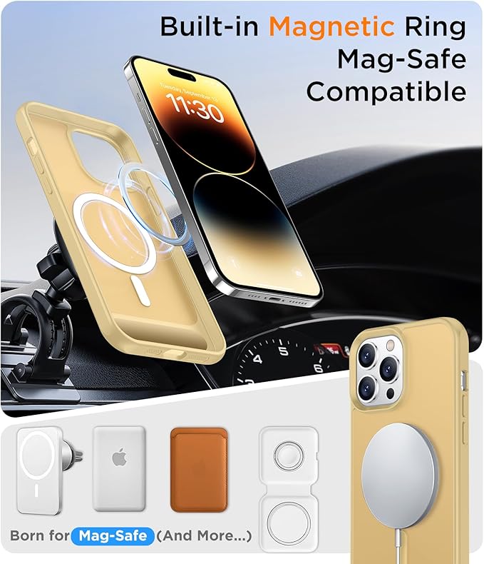 Magnetic Compatible with iPhone 14 Pro Max Case, [Built-in Invisible Kickstand][Compatible with MagSafe] [Military Grade Shockproof] Slim Translucent Matte Phone Case for iPhone 14 Pro Max 6.7"