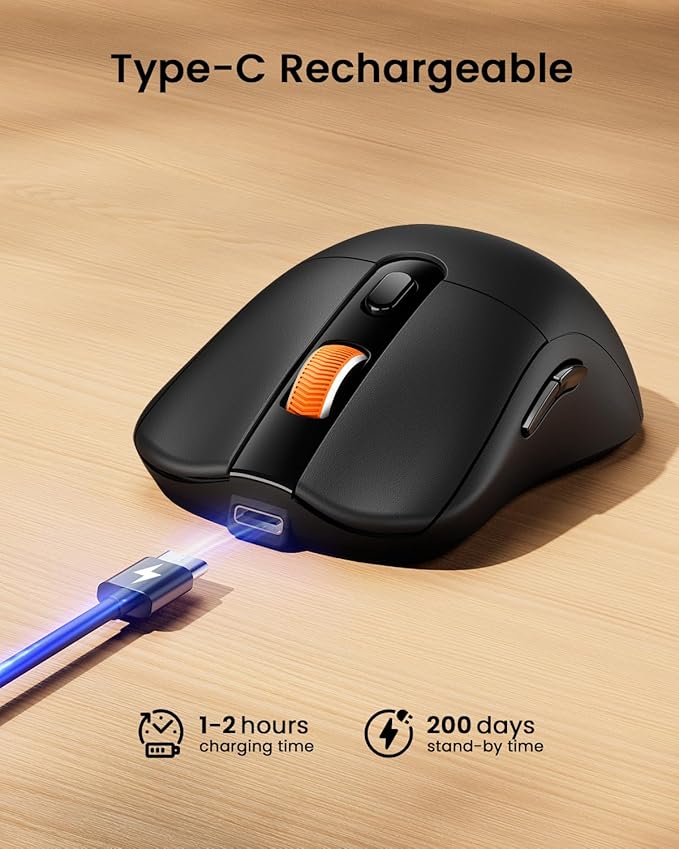 ProtoArc Bluetooth Wireless Mouse for MacBook Pro/Air, USB C Mouse, EM15 Rechargeable Compact Portable Mice for Laptop, iPad, Tablet, Chromebook-Black