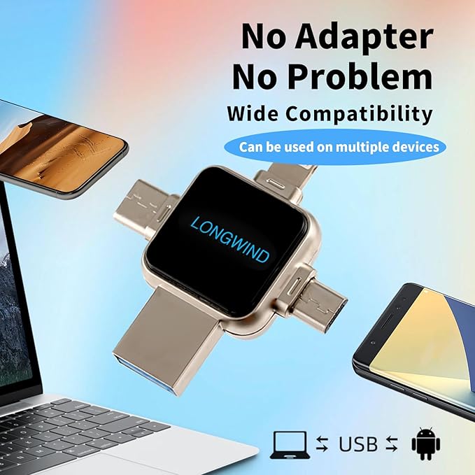 Photo Stick Flash Drive,LONGWIND 512GB USB 3.0 High Speed Thumb Drive,USB Memory Stick Portabl External Easy Backup Photo Storage for Phone/Android/PC/Laptop/Tablet (Silver)