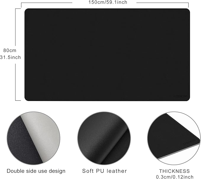 Chihein 59" x 32" 4XL PU Leather Desk Mat (Black/Gray), Huge Mouse Pad, Dual Sided Desk Pad Protector, Waterproof Writing Blotter for Gaming/Office/Home