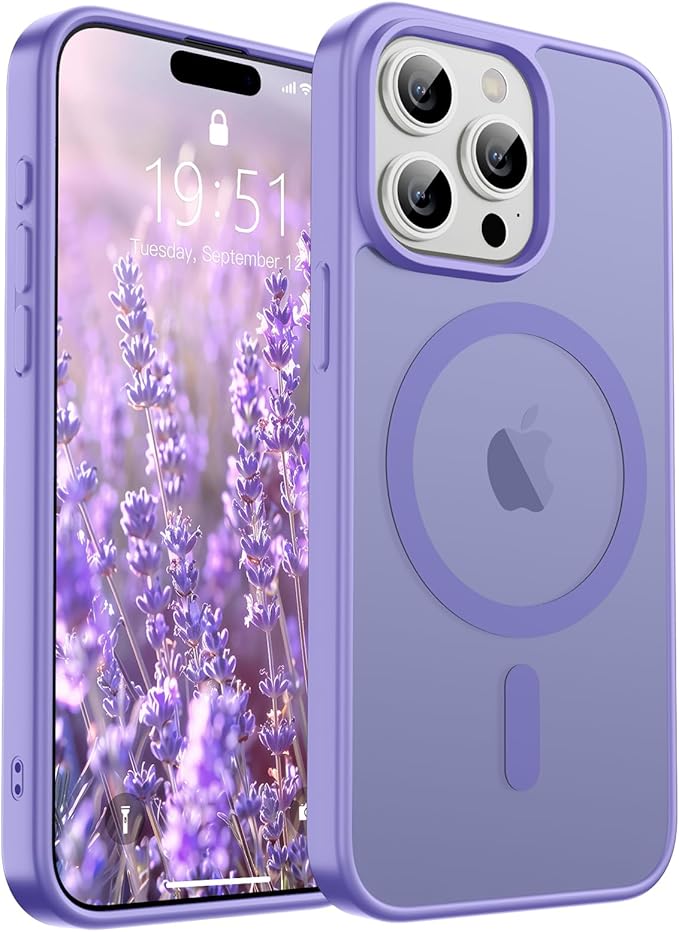 SUPFINE Magnetic for iPhone 15 Pro Case (Compatible with MagSafe) (Military Grade Drop Protection) Slim Translucent Matte Shockproof with Anti-Fingerprint Phone Case,Purple