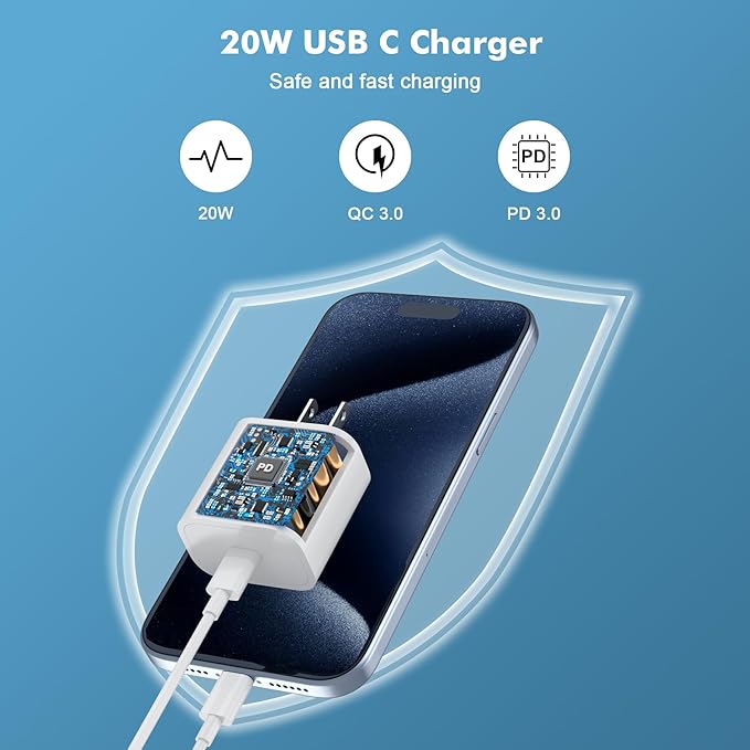 [4 Pack] USB-C Wall Charger, 20W USB-C Power Adapter Replacement for Phone 17/16/15/14/13/15 Pro/Pro Max/Plus/XS/XR/X,Galaxy, Pixel,i Pad and More