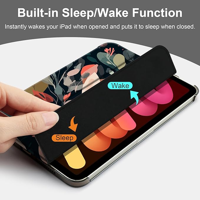 DONGKE for iPad mini 7 (A17 Pro) 2024 & iPad mini 6 2021 8.3 Inch, Slim Foldable Stand Hard PC Translucent Back Shell Smart Cover for iPad mini 7th/6th Generation [Auto Wake/Sleep] - Painted Florals