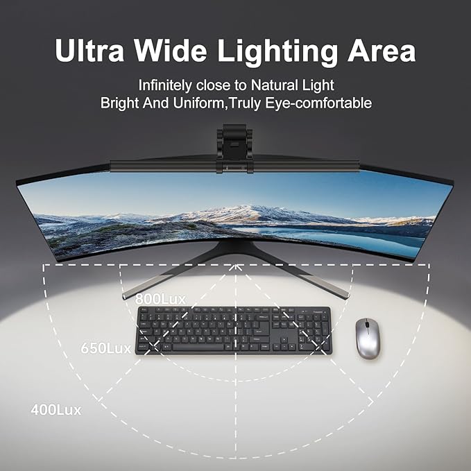 Monitor Light Bar (Black) - Ultrawide Lighting, Motion Sensor, Adjustable Brightness/Color Temperature,Eye-Care USB Monitor Lamp, No Glare,Monitor Accessory