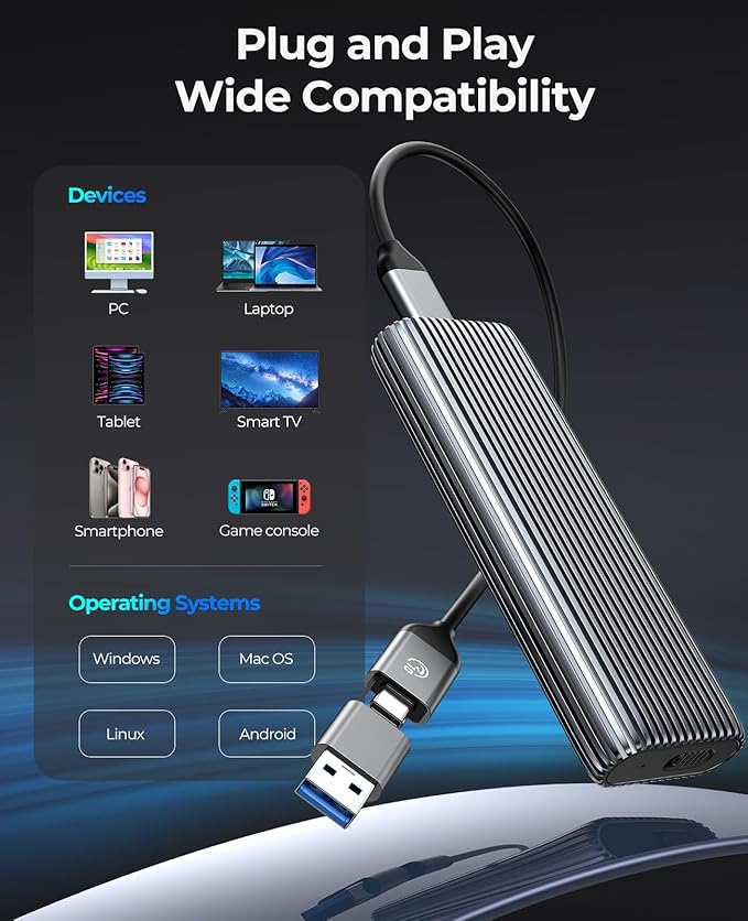 ORICO M.2 NVMe SSD Enclosure Aluminum Tool-Free Adapter, 10Gbps USB3.2 USB-C M2 Reader for M.2 PCIe NVMe M-Key 2230/2242/2260/2280 SSD, Thunderbolt 3 Compatible, External Case Support UASP Trim-AM2G2