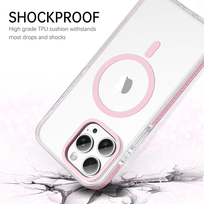 BENTOBEN Magnetic for iPhone 15 Pro Max Case 6.7", Compatible with Magsafe Military Shockproof Protective Bumper Cute Transparent Slim Anti-Yellowing Case for iPhone 15 Pro Max Cover, Clear Pink